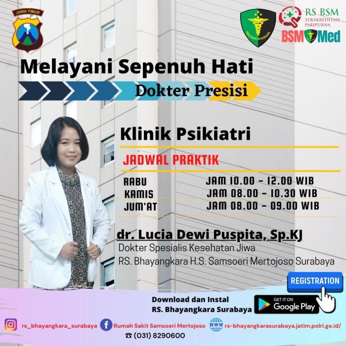 RS. Bhayangkara Surabaya | jadwal praktik dokter spesialis ... Jadwal Dokter Kesehatan Jiwa (Psikiatri) RSUP Fatmawati